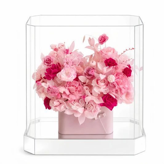 LULU ROSÉE Blush Pink Parisian Bloom Garden, Preserved Flower Gift Box on a white background