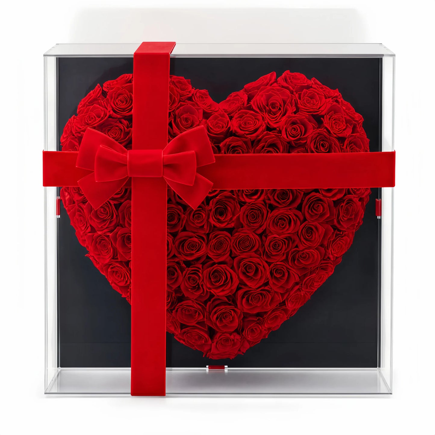 LULU ROSÉE 99 3D heart rose box red roses for Valentine's Day gift on a white background