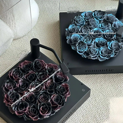 LULU ROSÉE Noir and Aqua Turntable Rose Boxes in Home Decor, Dual Color Floral Gift