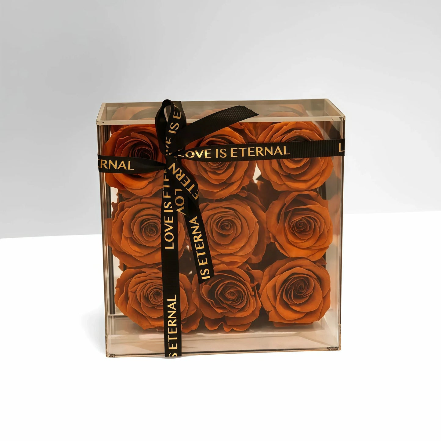 LULU ROSÉE small square box burnt orange roses on white background